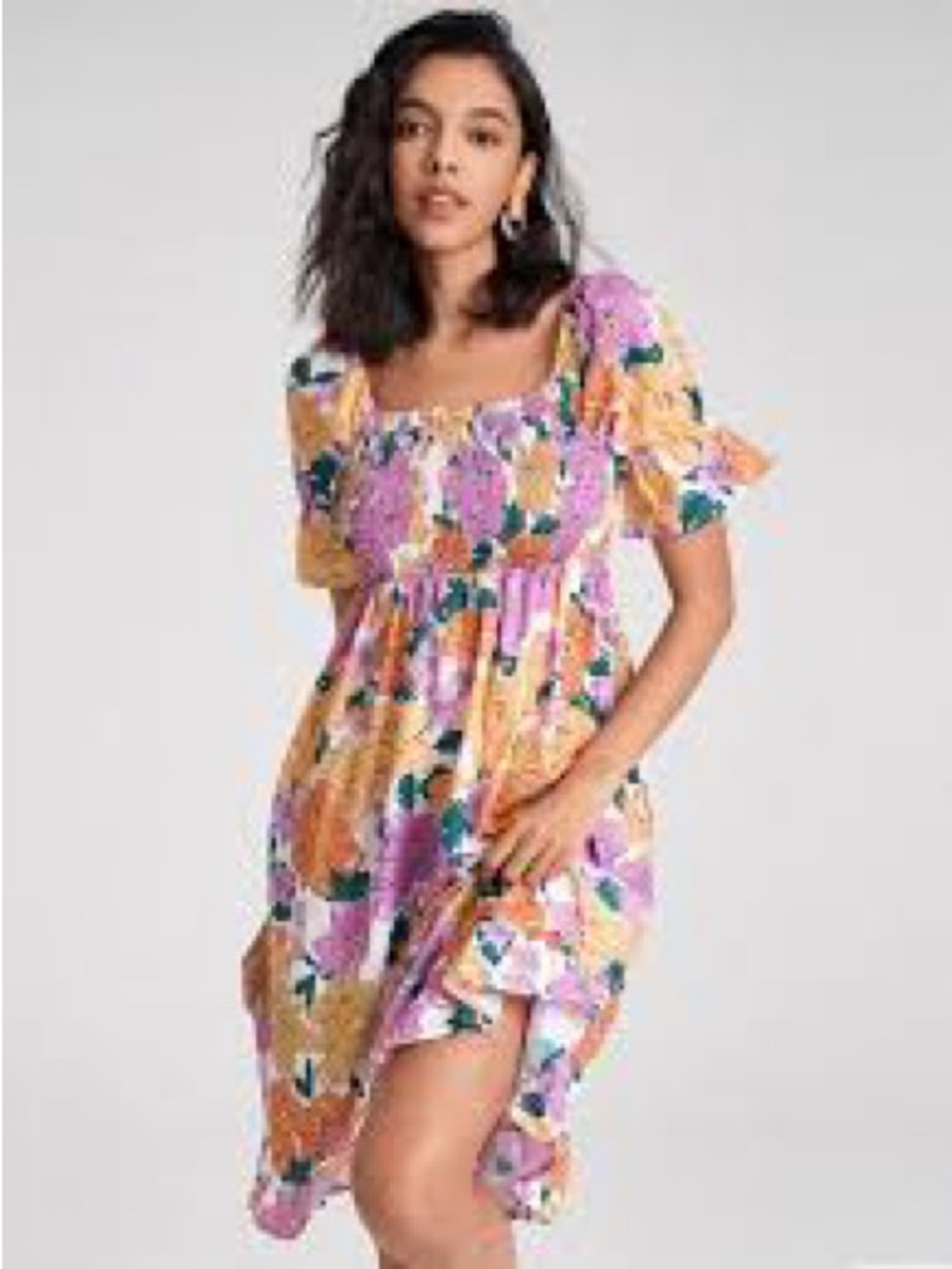 5/$25 - HUJOIN Floral Smocked Dress in Purple and Orange - Large